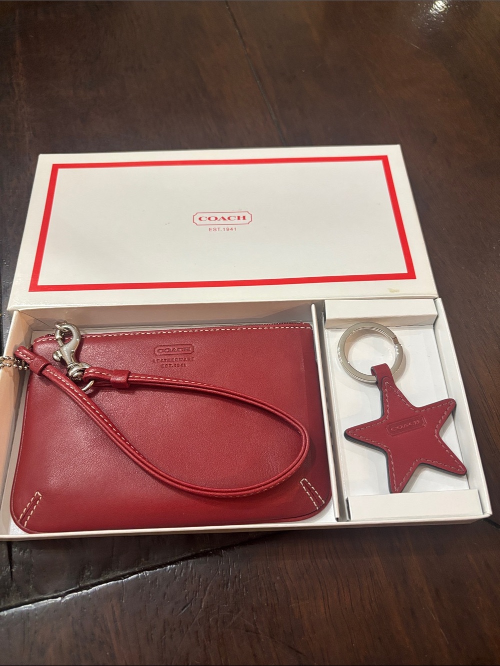 Vintage Coach Red Leather Wristlet with Star Keyring